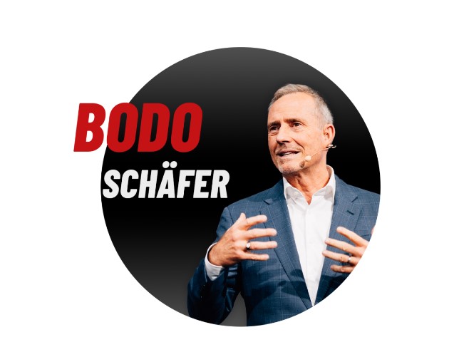 Ein Kreis, in dem Bodo Schäfer zu sehen ist und sein Name geschrieben steht